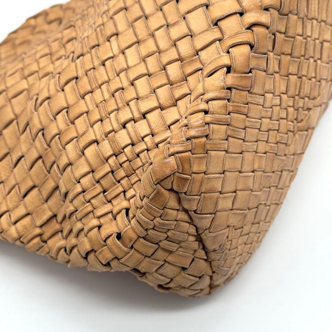 ファロルニ イントレチャート レザー トートバッグ ハンド ポーチ付 ブラウン