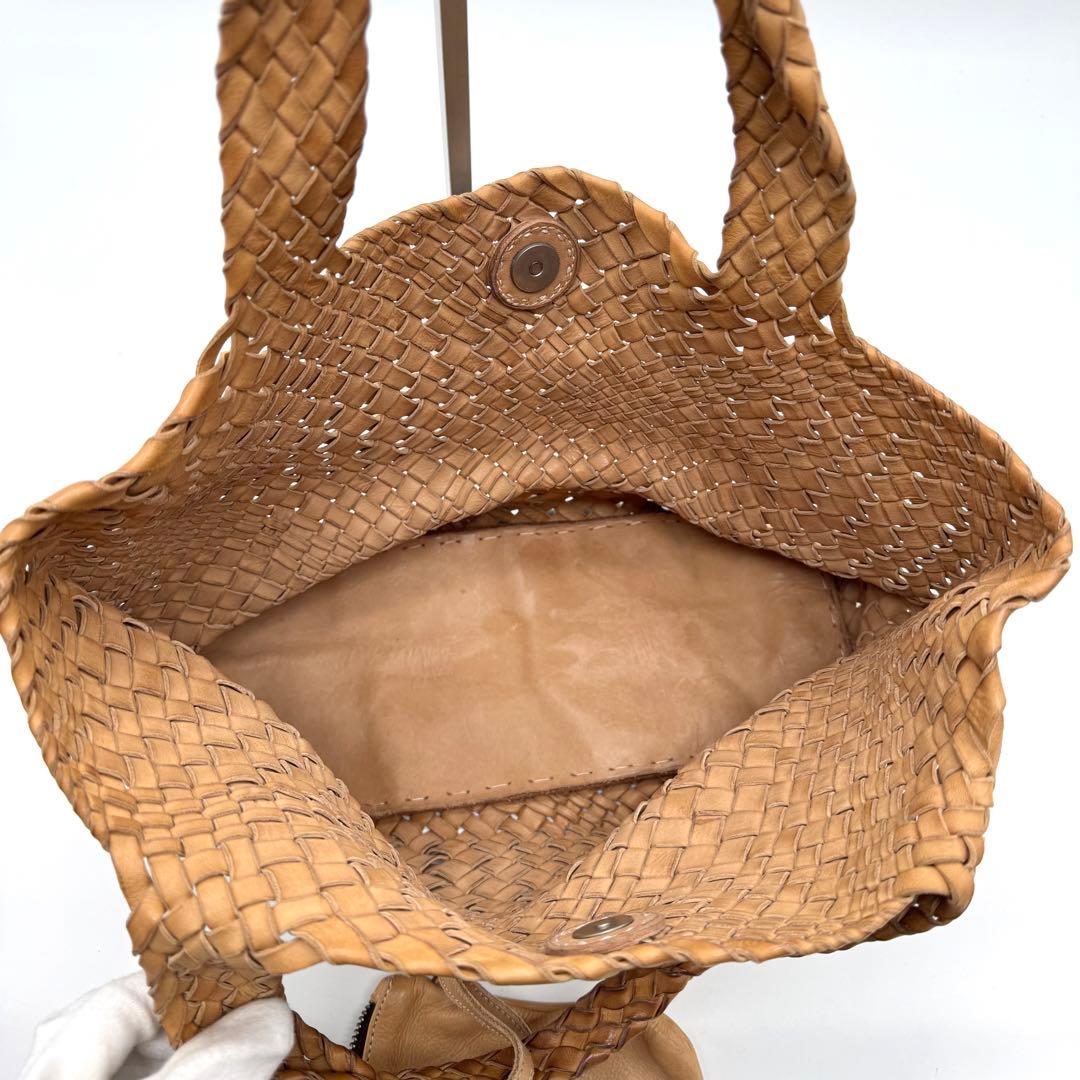 ファロルニ イントレチャート レザー トートバッグ ハンド ポーチ付 ブラウン