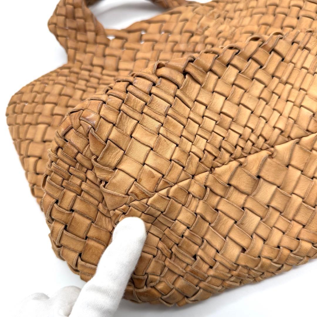 ファロルニ イントレチャート レザー トートバッグ ハンド ポーチ付 ブラウン