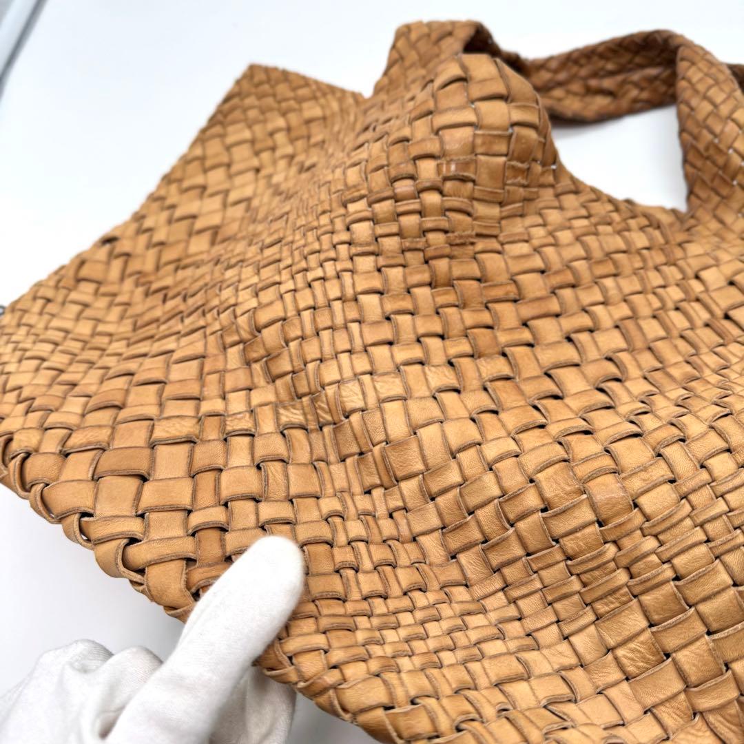 ファロルニ イントレチャート レザー トートバッグ ハンド ポーチ付 ブラウン