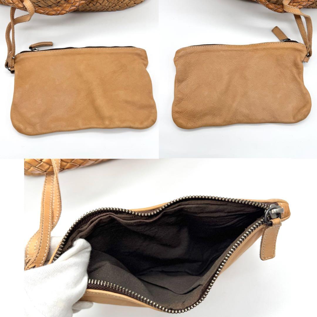 ファロルニ イントレチャート レザー トートバッグ ハンド ポーチ付 ブラウン