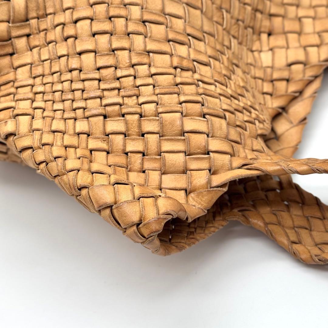 ファロルニ イントレチャート レザー トートバッグ ハンド ポーチ付 ブラウン