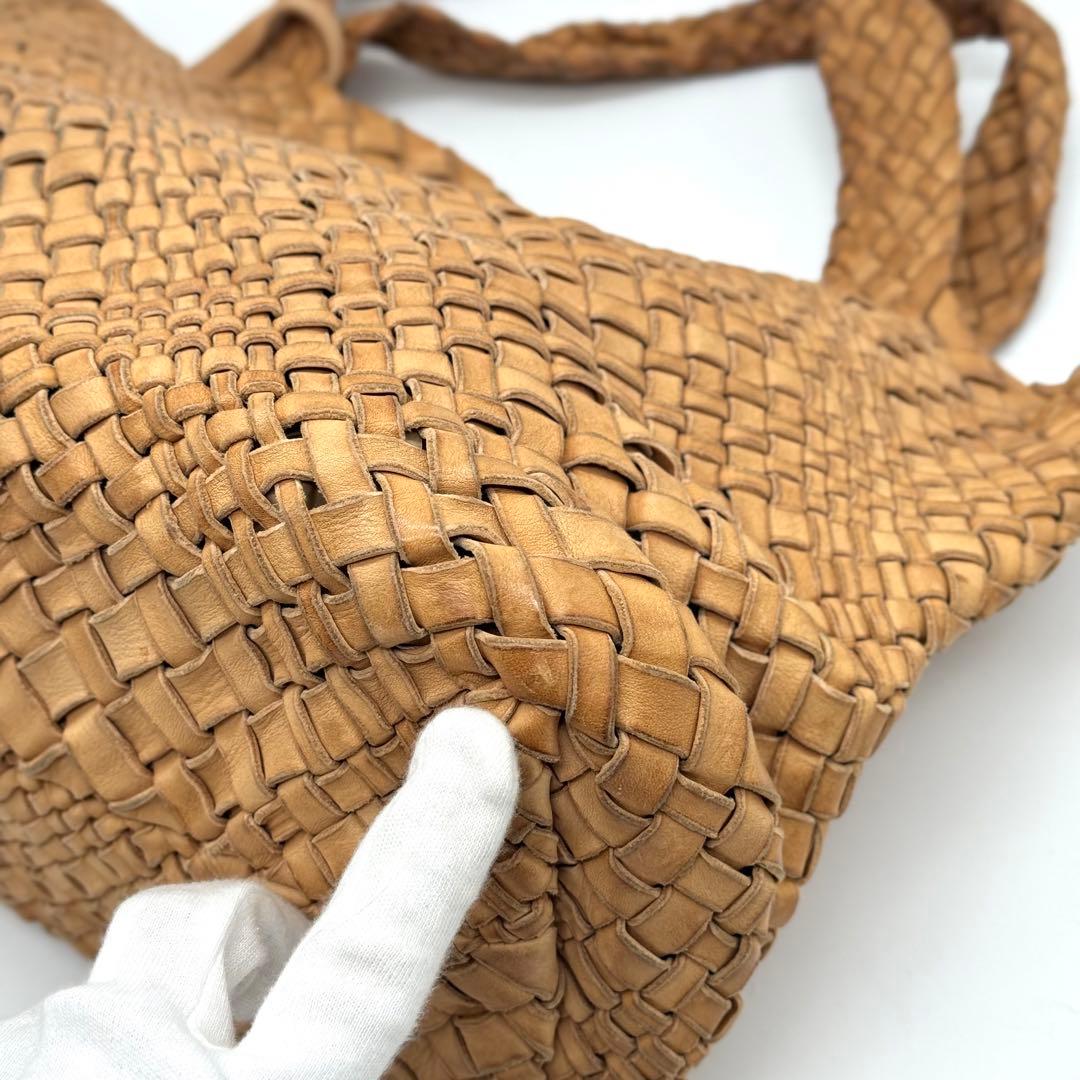 ファロルニ イントレチャート レザー トートバッグ ハンド ポーチ付 ブラウン