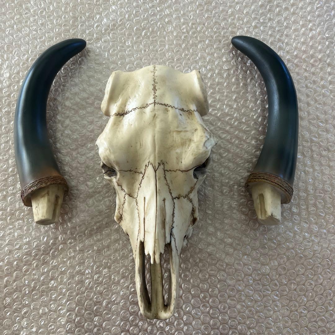 バッファロー スカル ハンティングトロフィー 頭蓋骨 オブジェ 壁掛け レジン製
