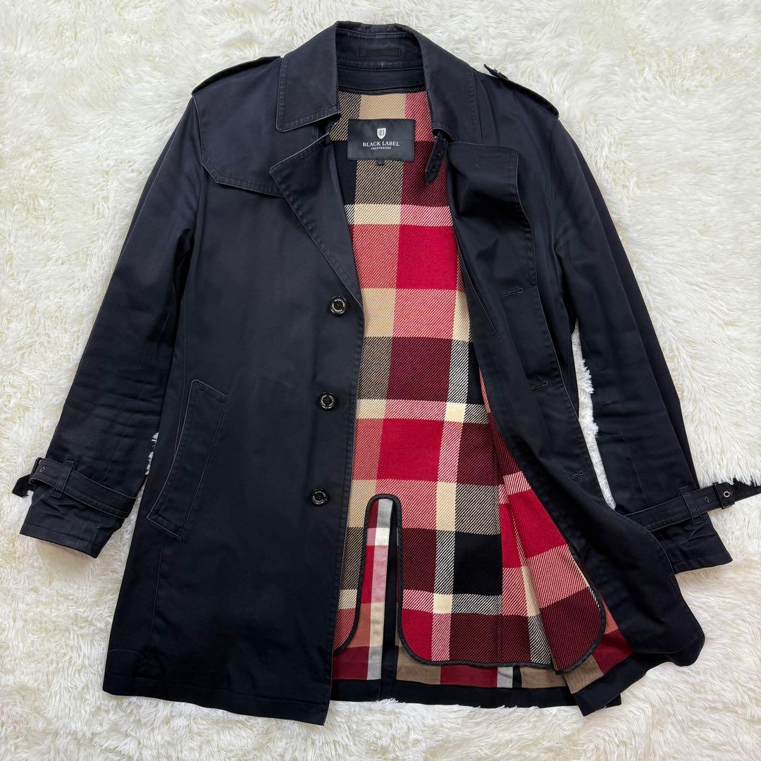 美品 ブラックレーベルクレストブリッジ シングルトレンチコート ライナー付 L