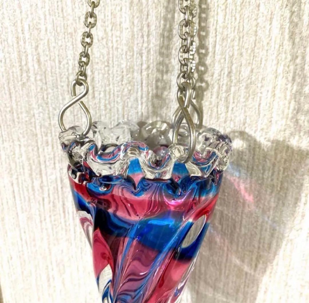 70年昭和レトロアンティーク吊り下げ花瓶ぷっくりレトロガラススパイラルランプシェ