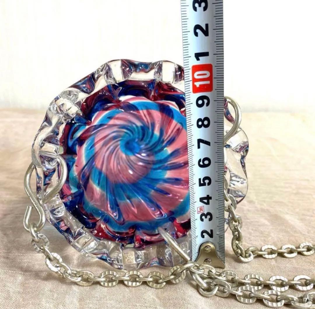 70年昭和レトロアンティーク吊り下げ花瓶ぷっくりレトロガラススパイラルランプシェ