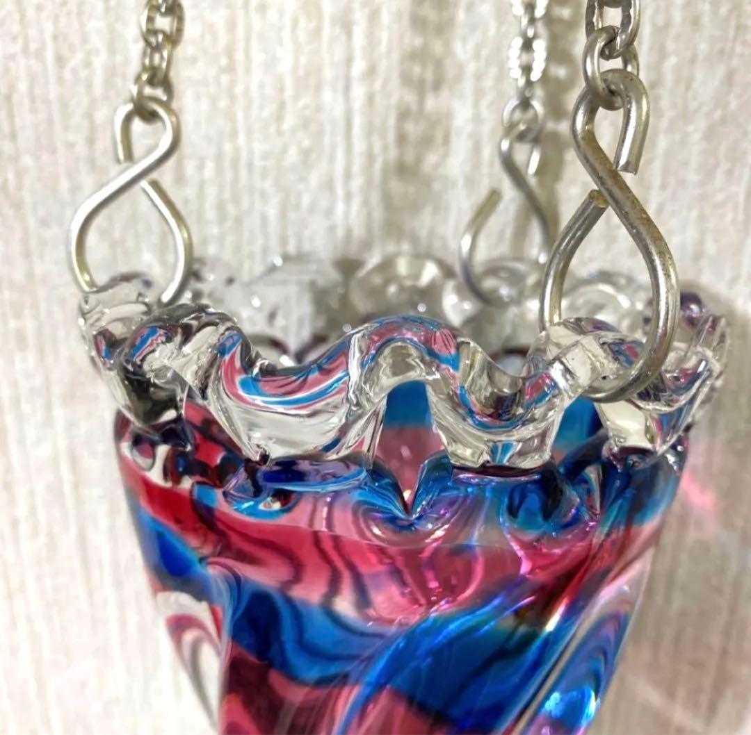 70年昭和レトロアンティーク吊り下げ花瓶ぷっくりレトロガラススパイラルランプシェ