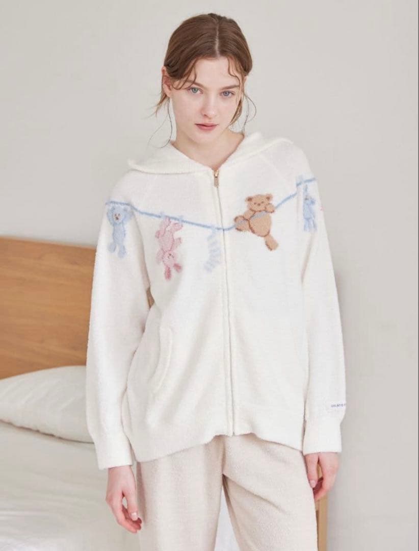 ジェラートピケ エアリーモコウォッシングアニマルジャガードパーカ ロングパンツ