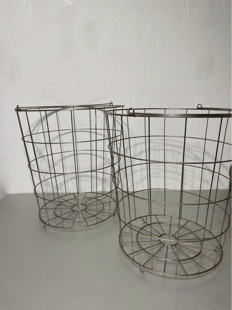 ワイヤーバスケット ランドリーバスケット 大容量 収納 金属製 円筒形2個セット