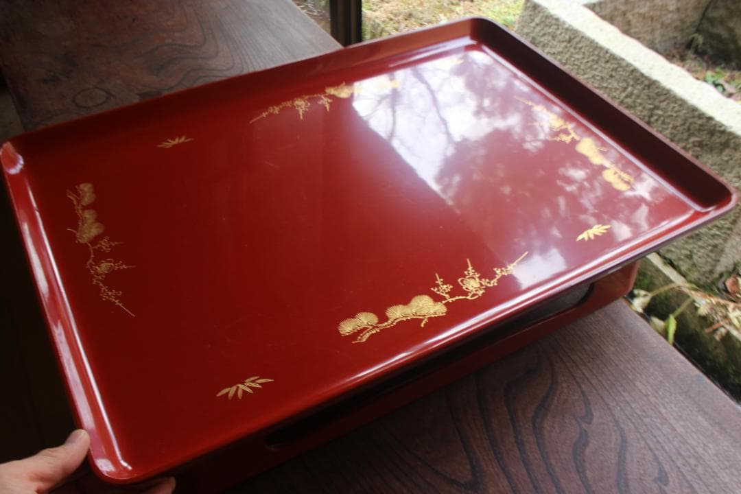 小傷有！極上朱漆に蓬莱沈金の美しい輪島塗の屠蘇器＆重箱セット（検お重