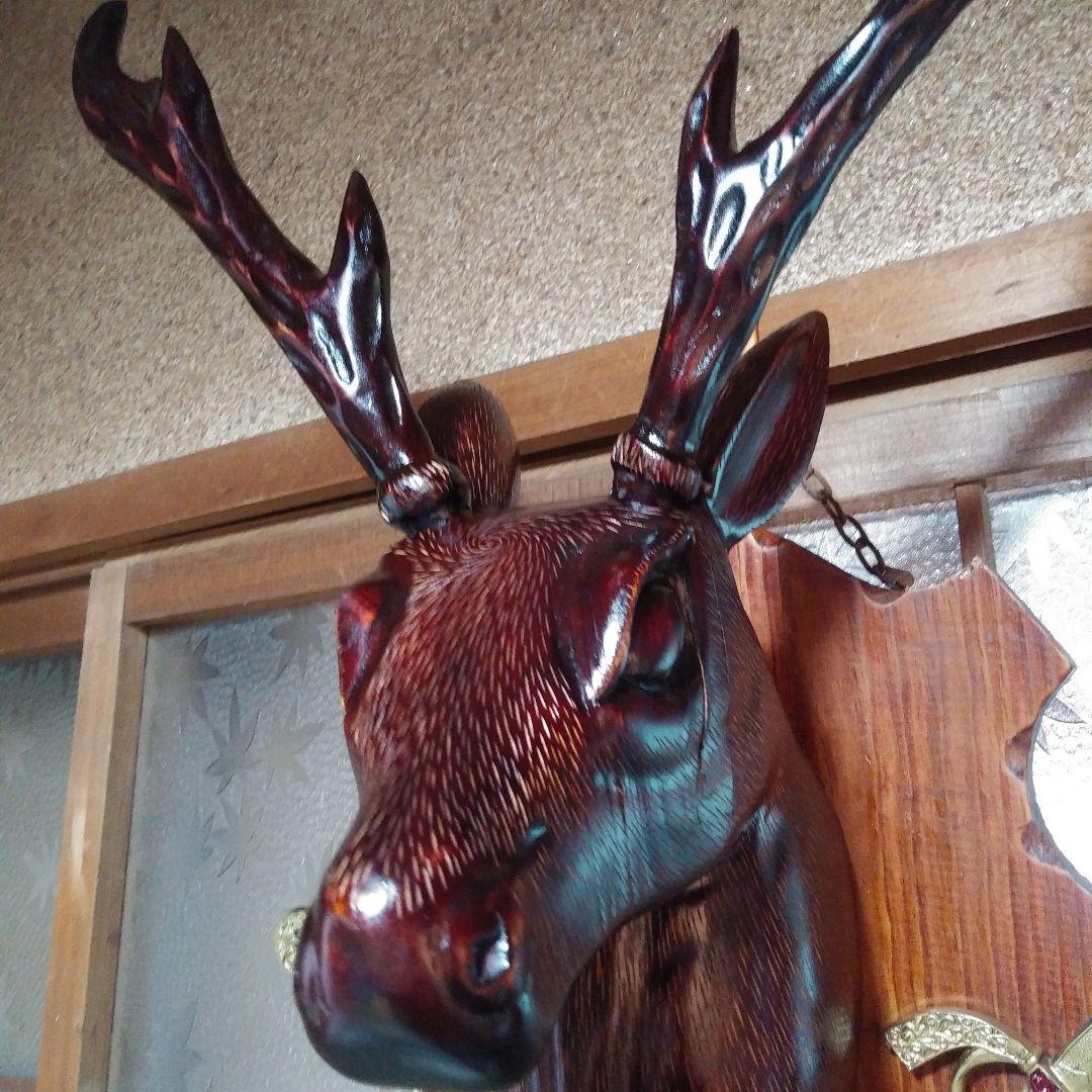 木製鹿の頭部彫刻 壁掛けオブジェ