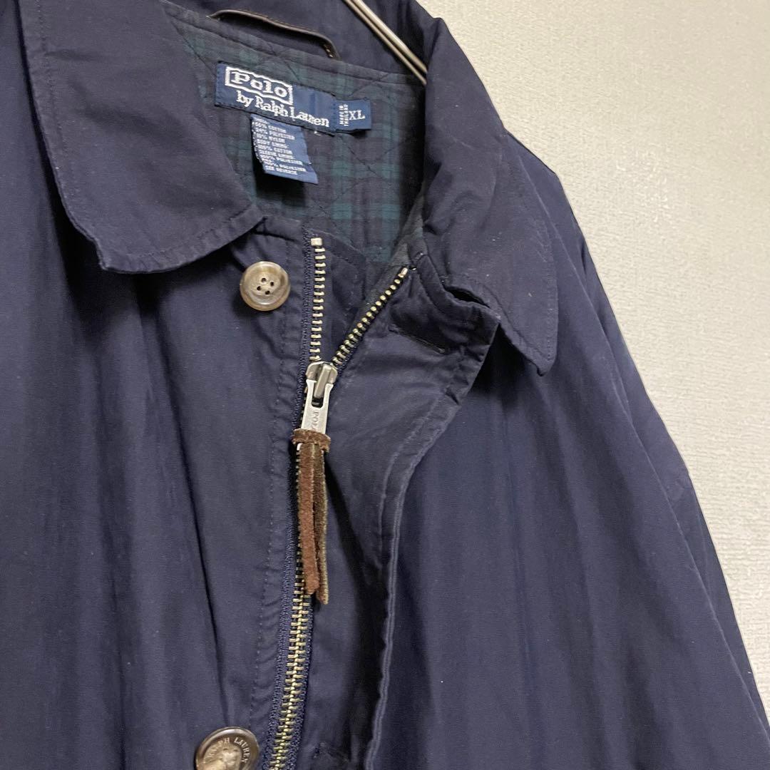 【90s】ポロラルフローレン ハンティングジャケット 中綿 裏チェック 刺繍 紺