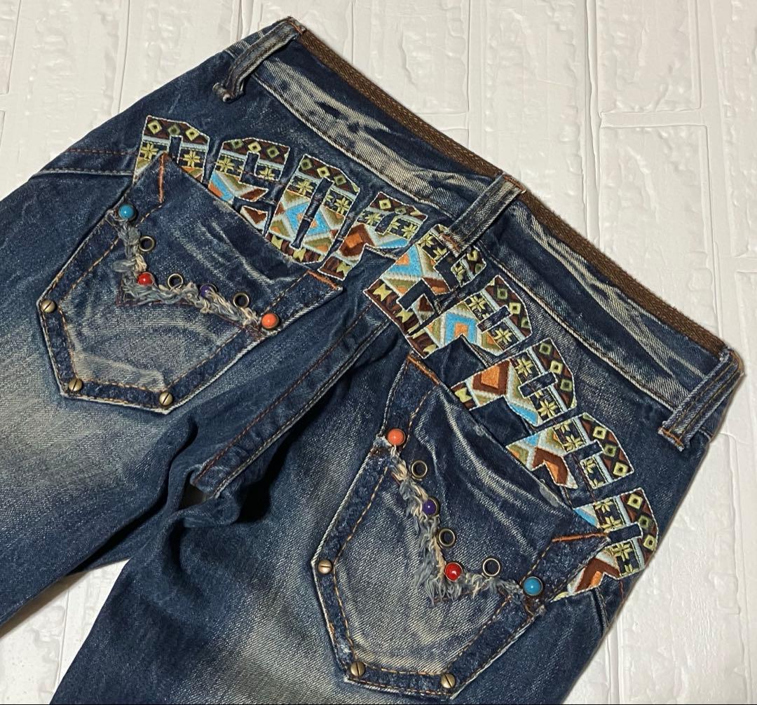 レッドペッパー　y2k 平成ギャル　刺繍 フェード ブーツカットデニム26