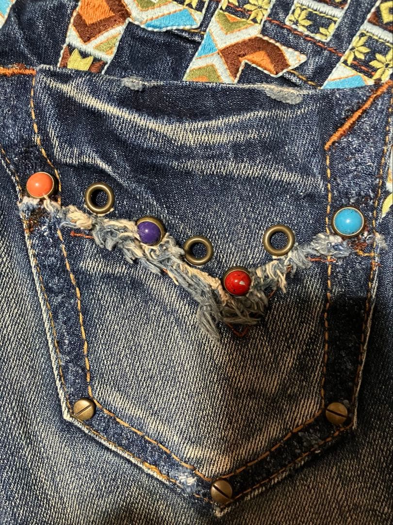 レッドペッパー　y2k 平成ギャル　刺繍 フェード ブーツカットデニム26