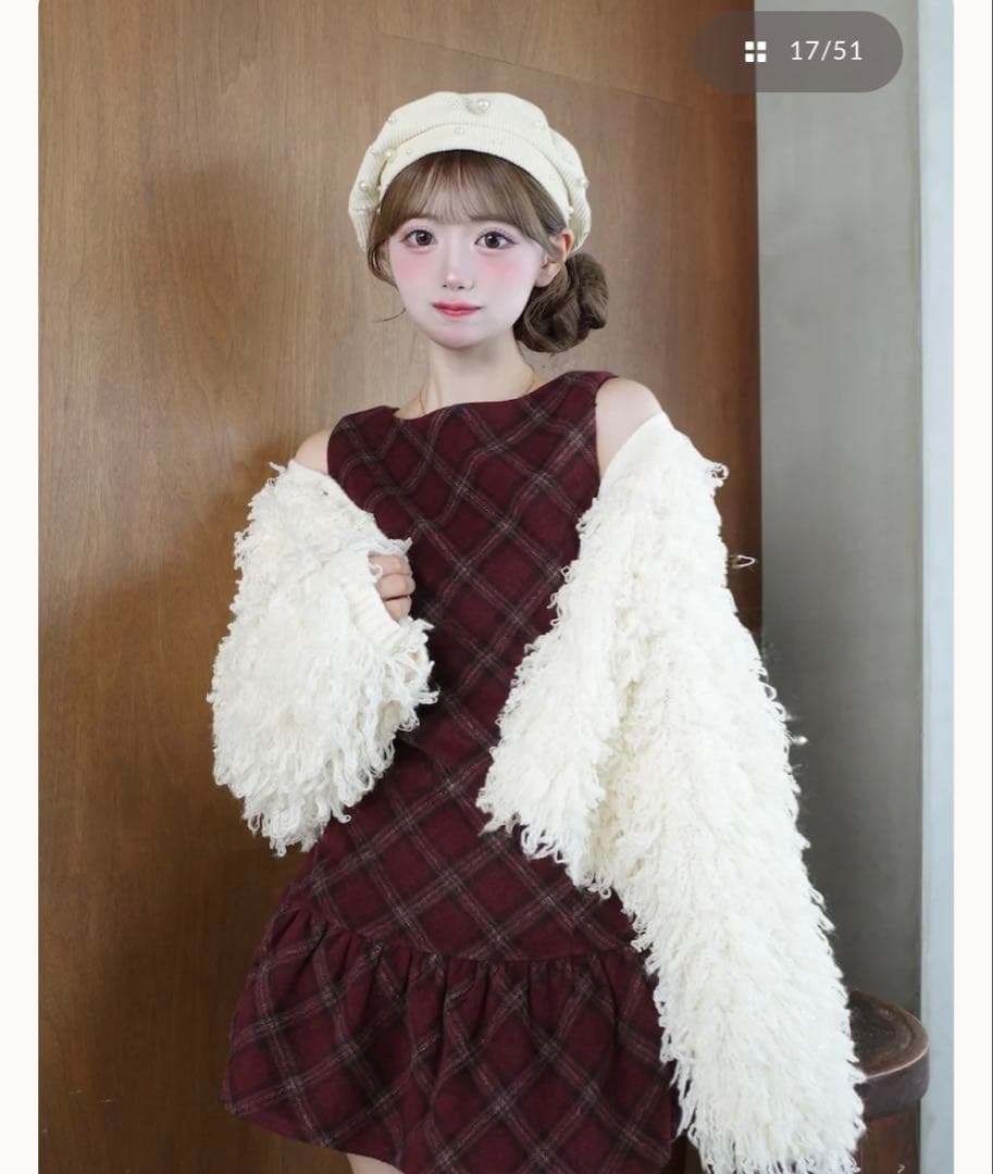 ダーリッチ 新品タグ付き タータンチェックノースリミニワンピース FL ボルドー