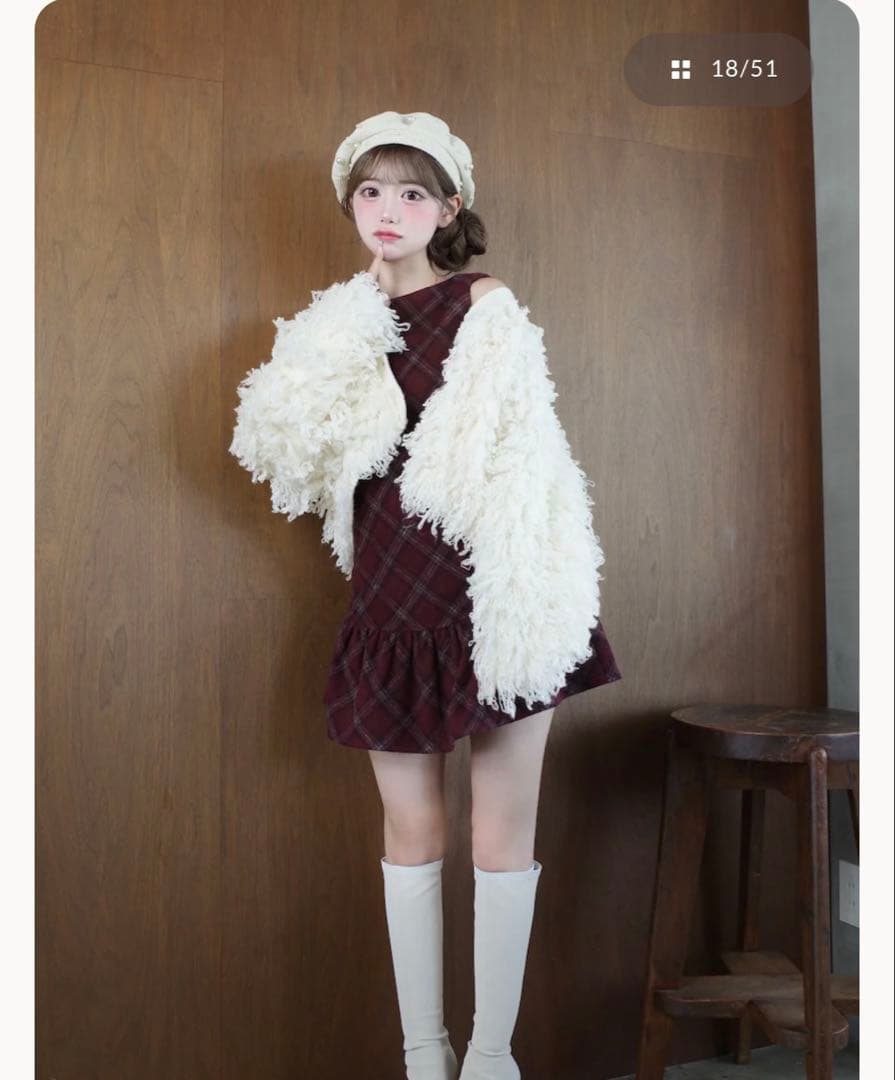 ダーリッチ 新品タグ付き タータンチェックノースリミニワンピース FL ボルドー