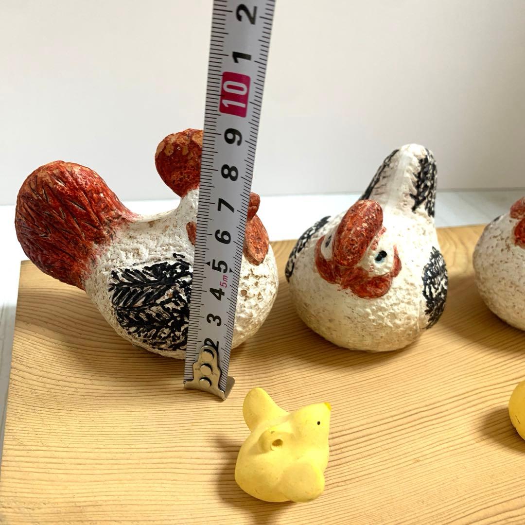 D☆ レトロ　鶏　ひよこ　にわとり　親子　焼き物　土鈴　置物