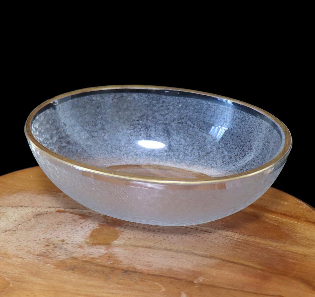 オールド・バカラ 珍品 春海商店特注 青海波文 金彩楕円浅皿 懐石料理具 小付