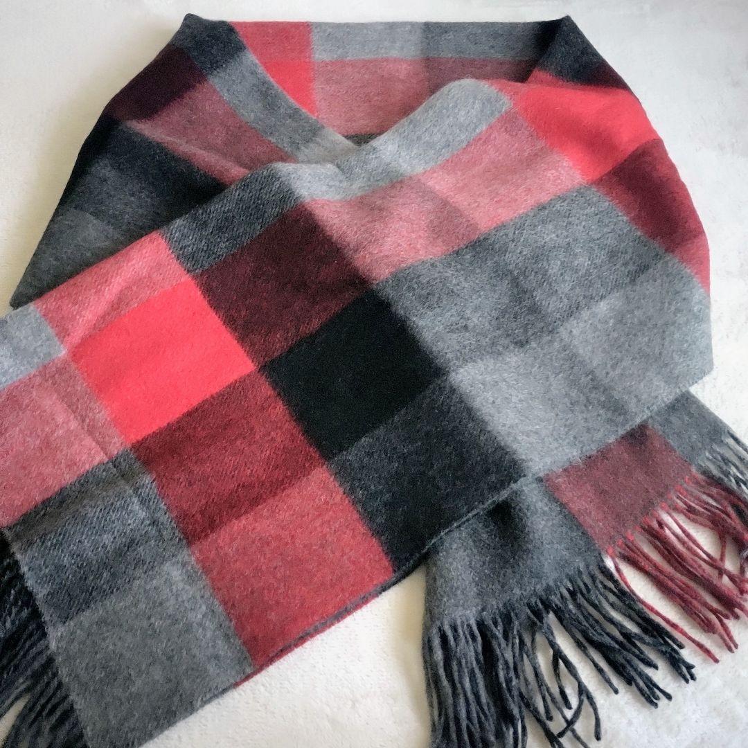 ディノス 美品 ダブルフェイス カシミヤ大判ストール ブロックチェック