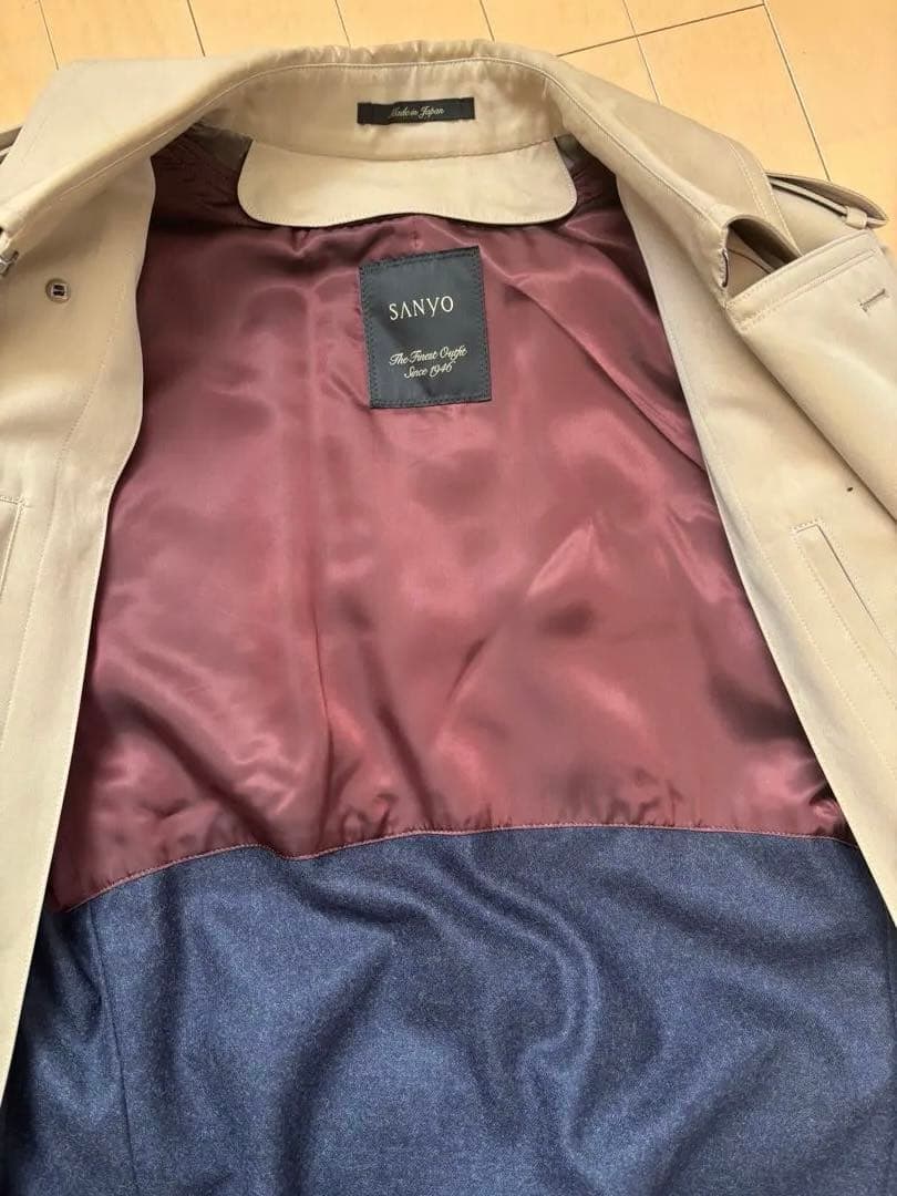 【極美品/希少L】SANYO 100年コート トレンチコート ボルドー色ライナー