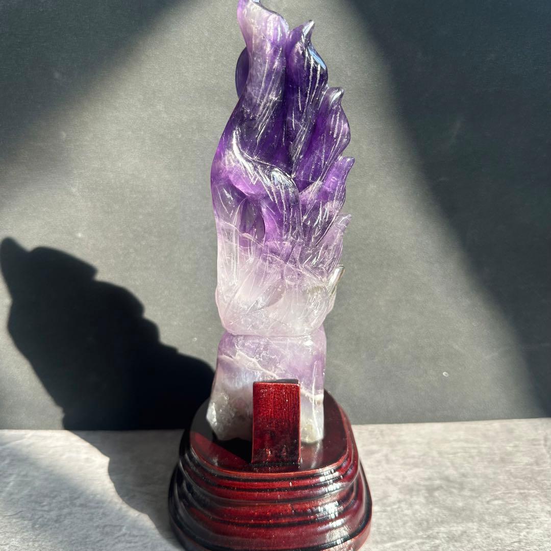 天然石アメジストの九尾の狐　置物　彫物　NO.022115