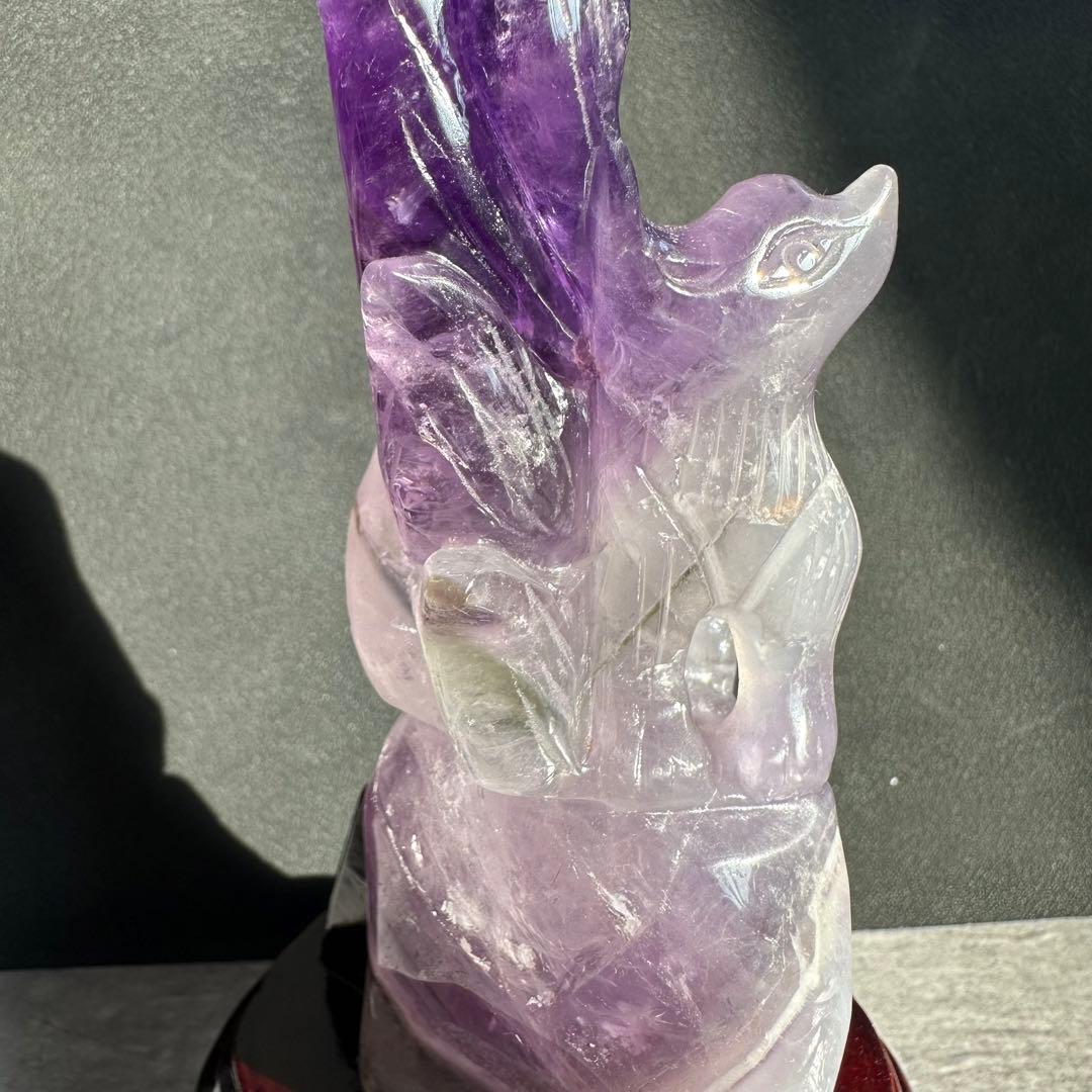 天然石アメジストの九尾の狐　置物　彫物　NO.022115