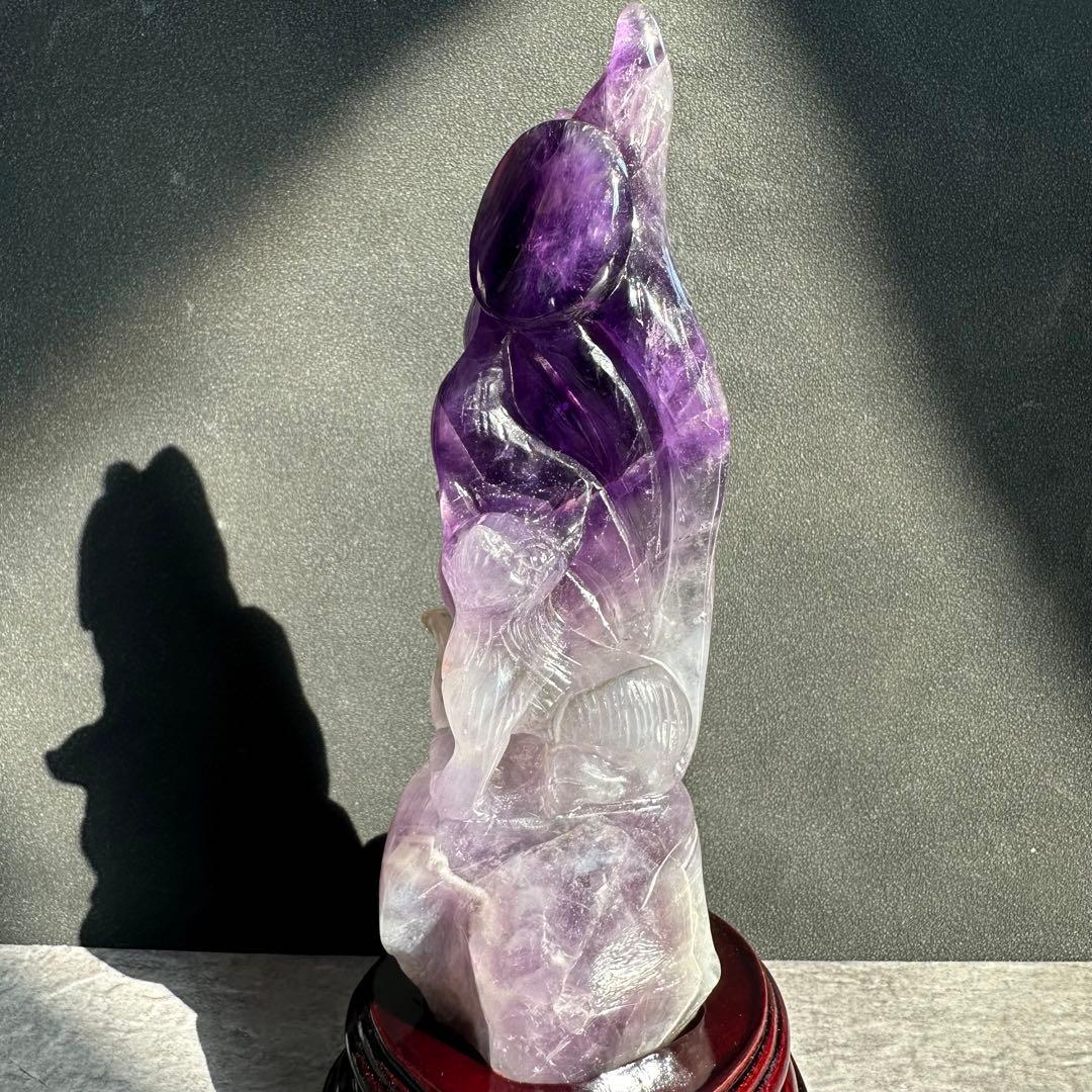 天然石アメジストの九尾の狐　置物　彫物　NO.022115