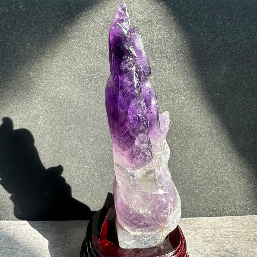 天然石アメジストの九尾の狐　置物　彫物　NO.022115