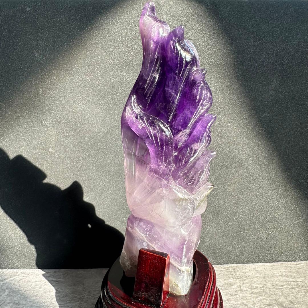 天然石アメジストの九尾の狐　置物　彫物　NO.022115