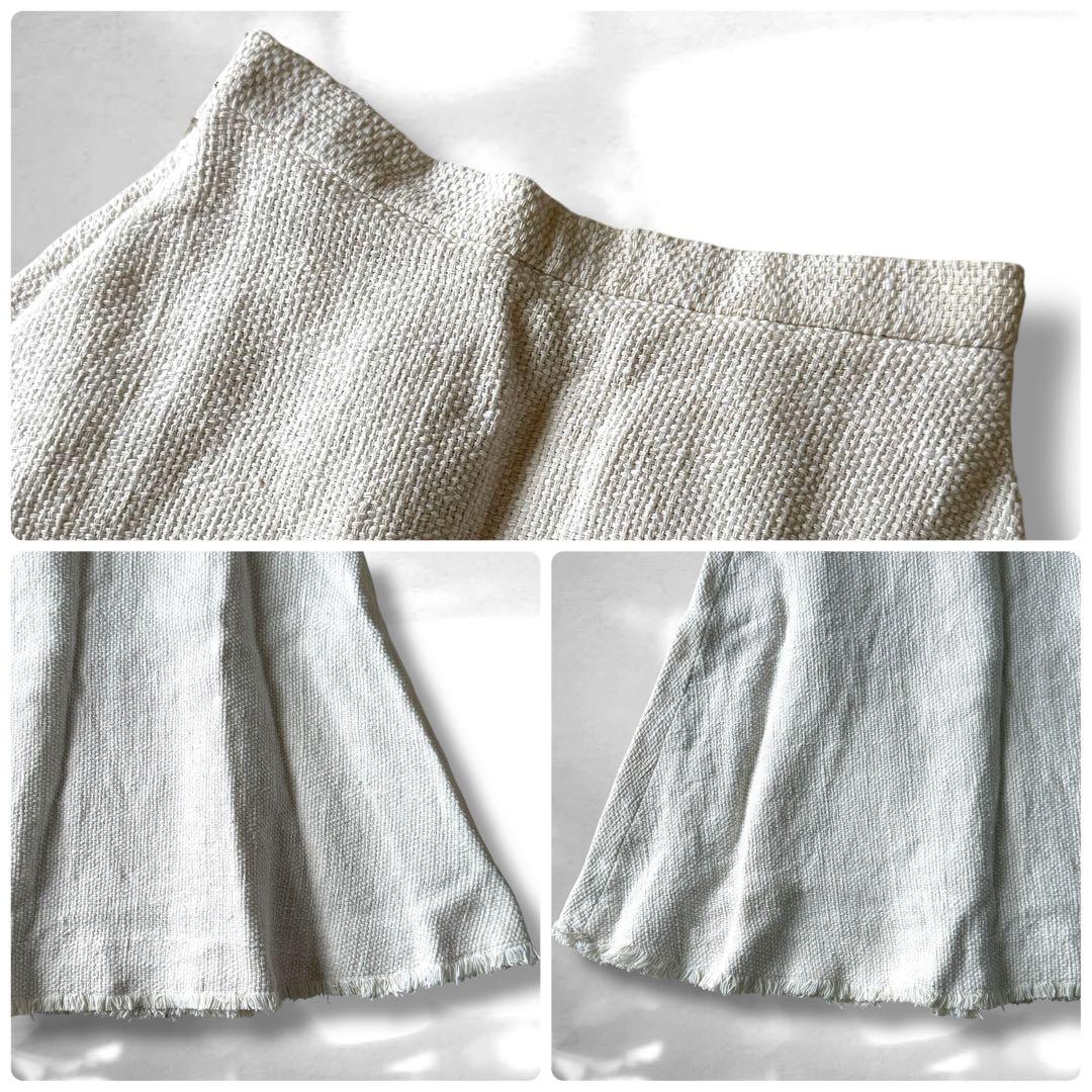 45r 45rpm コットン　編み地　フリンジ　タックフレアスカート　キナリ系