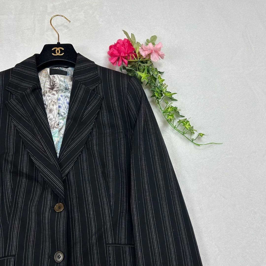 F158 美品 2XL 3L 46 ポールスミスブラック ストライプ レディース