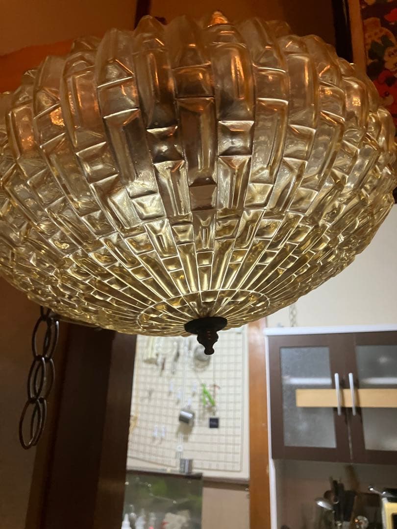 ビンテージ　アンバーランプ　ガラス　ランプシェード　照明　ペンダント