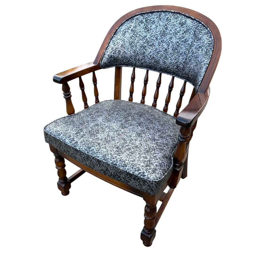 【希少】オールドカリモク コロニアル 合皮 ラタン アームチェア ①