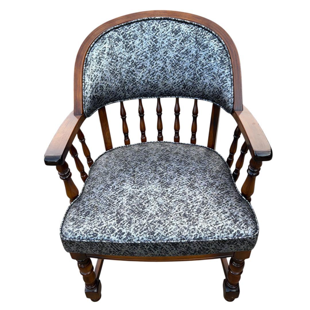 【希少】オールドカリモク コロニアル 合皮 ラタン アームチェア ①