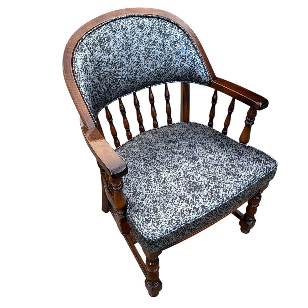 【希少】オールドカリモク コロニアル 合皮 ラタン アームチェア ①