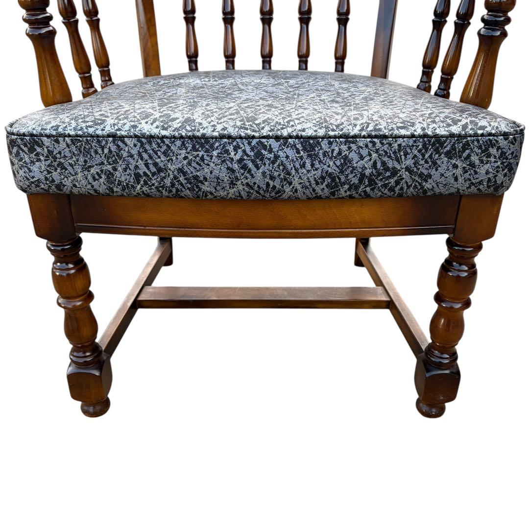 【希少】オールドカリモク コロニアル 合皮 ラタン アームチェア ①