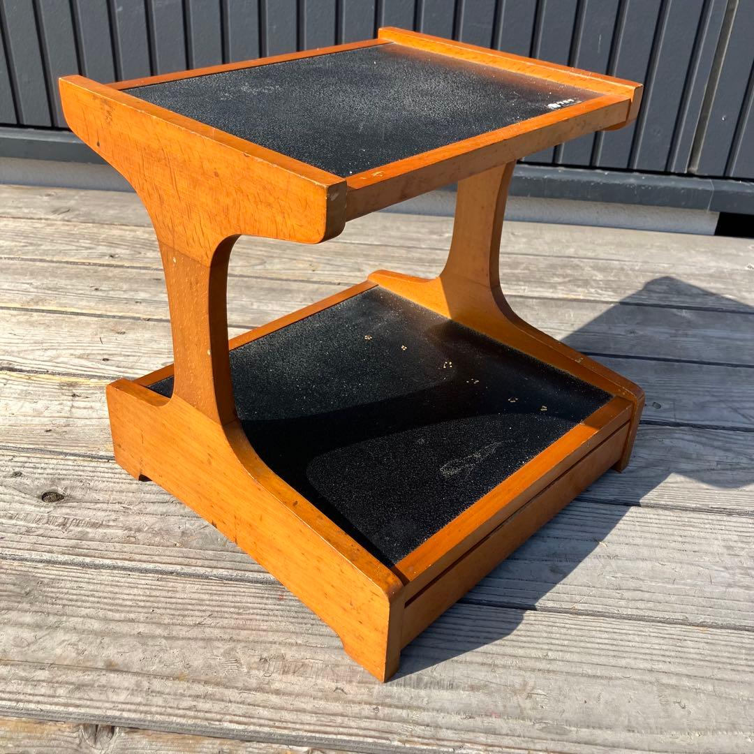 昭和レトロ オールドカリモク 木製卓上電話台 整理棚 コールキャビネット 花台