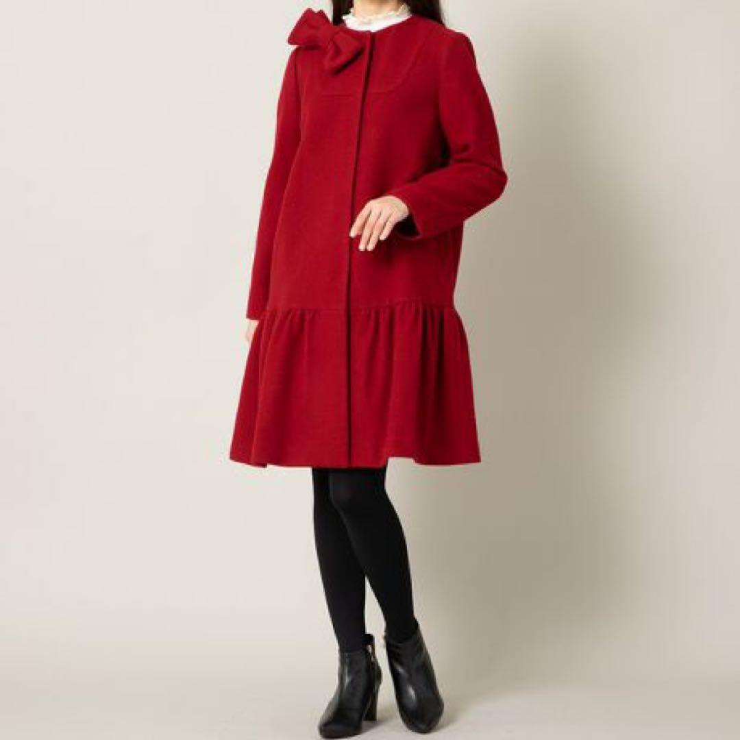 な*お様 【新年SALE 】美品☆ローズティアラリボン付ウールコート赤大きいサイ