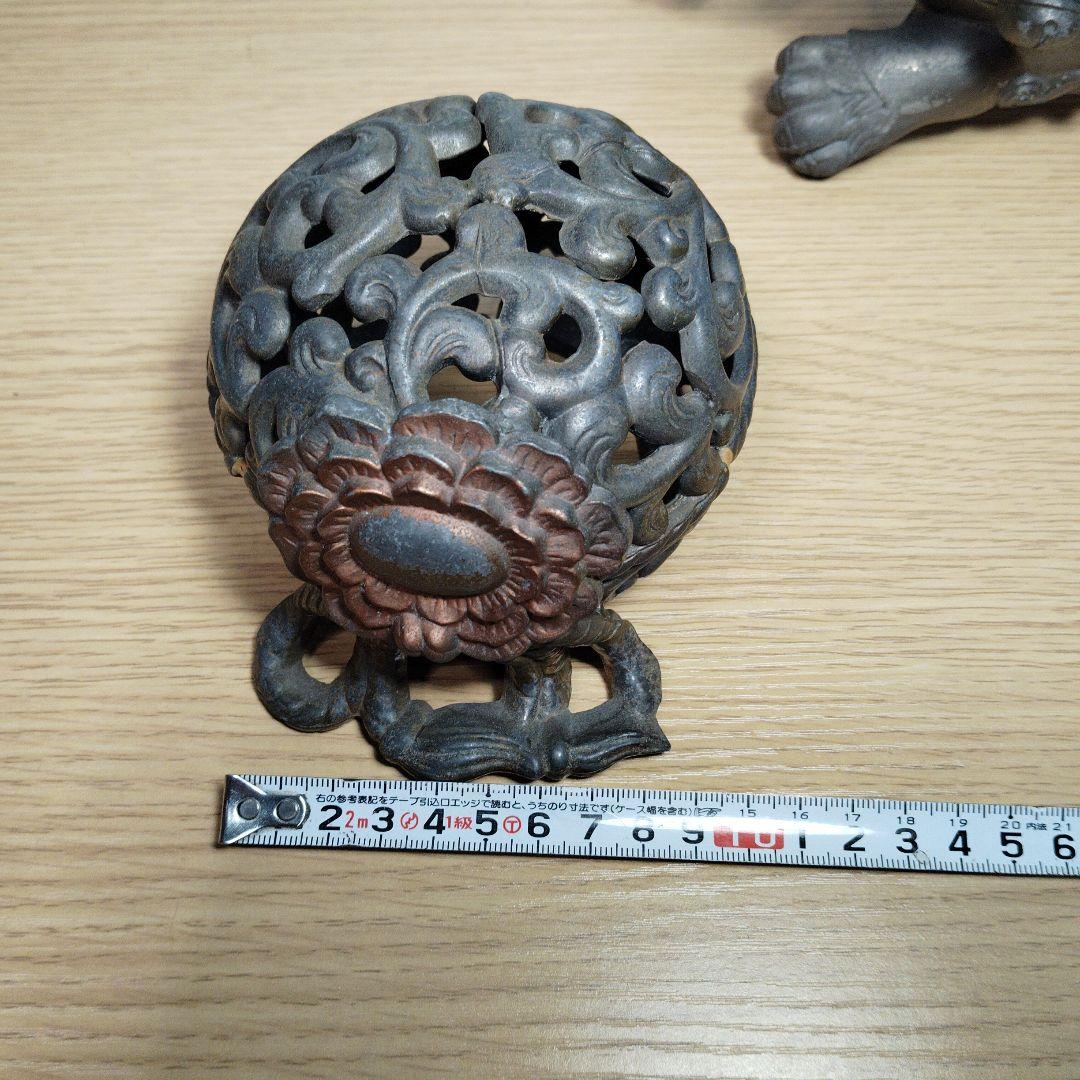 玉乗り銅獅子置物