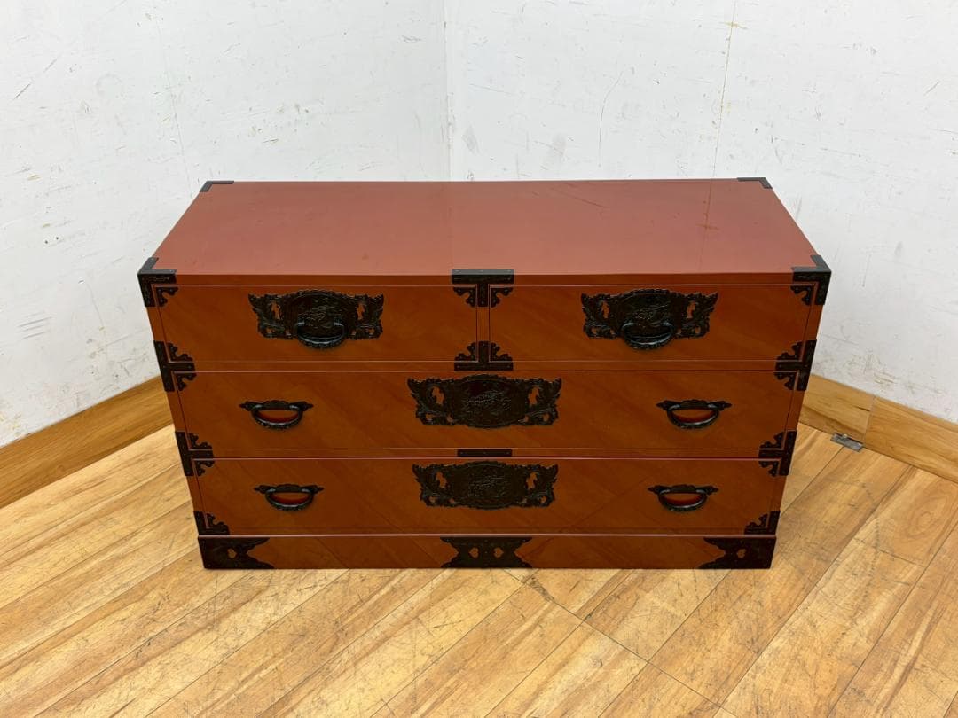 T7838☆美品☆特注品☆岩谷堂箪笥☆整理箪笥☆朱塗りチェスト☆ケヤキ☆漆塗り