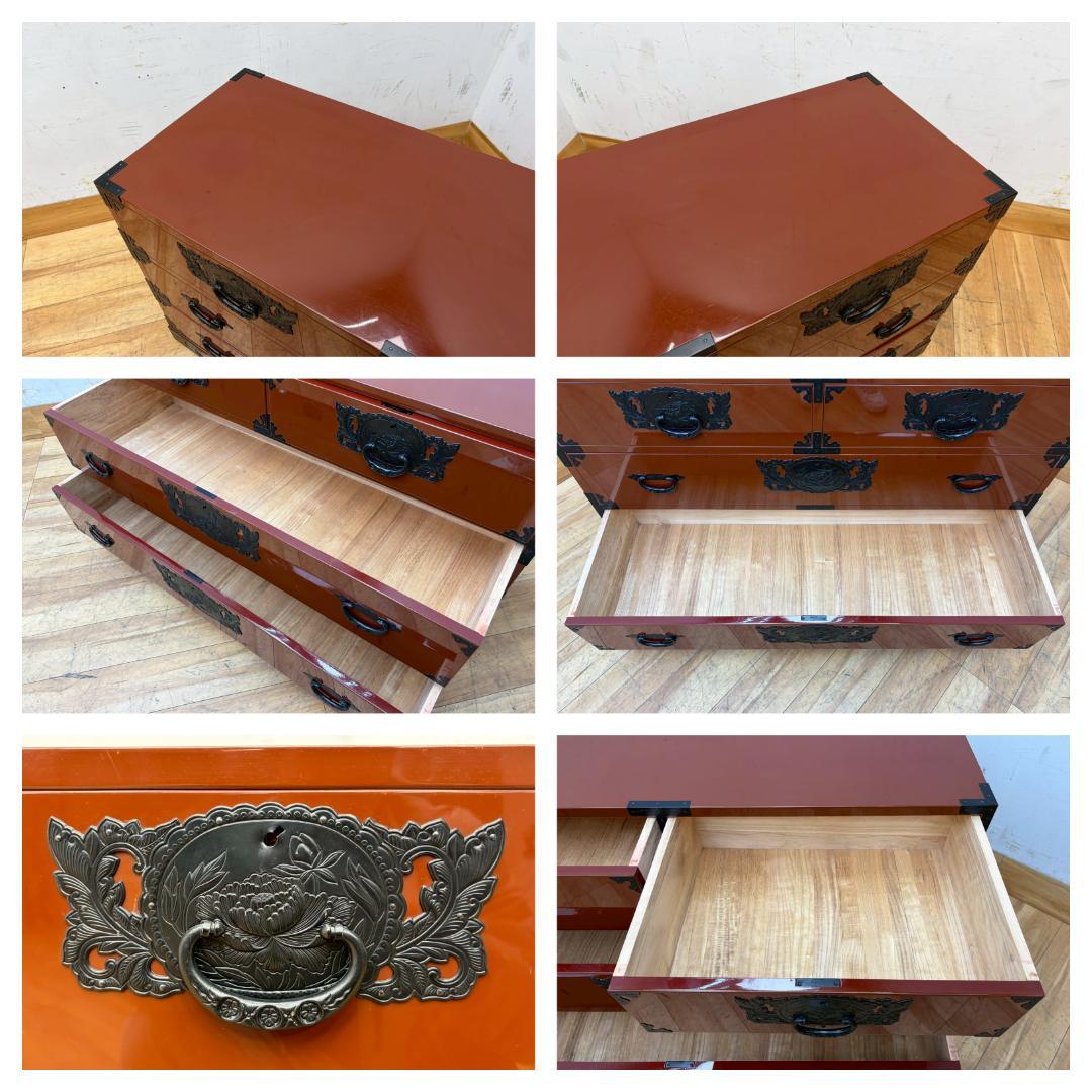 T7838☆美品☆特注品☆岩谷堂箪笥☆整理箪笥☆朱塗りチェスト☆ケヤキ☆漆塗り