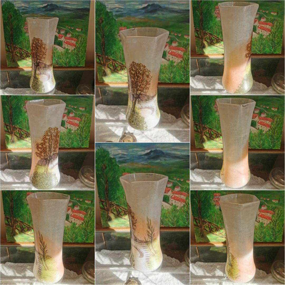 アンティーク ルグラ 橋上の母娘 ≒29㎝大型ガラス花瓶 アールヌーヴォー手描