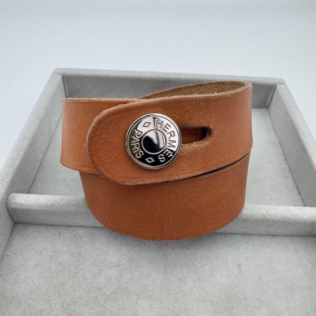 【定番】HERMES レザーバングル　ブレスレット　セリエ　ブラウン