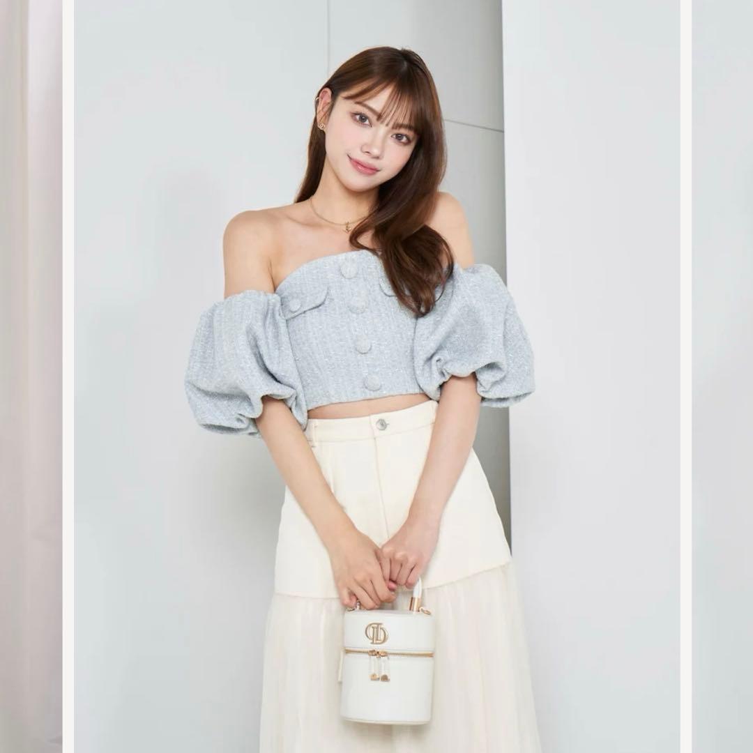 darich パフスリーブオフショルツイードトップス