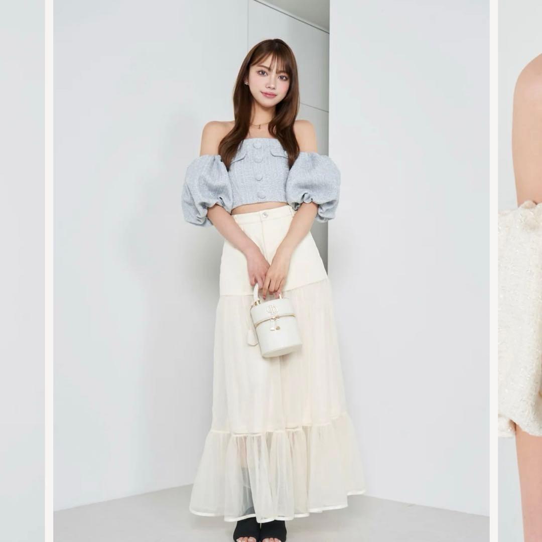 darich パフスリーブオフショルツイードトップス