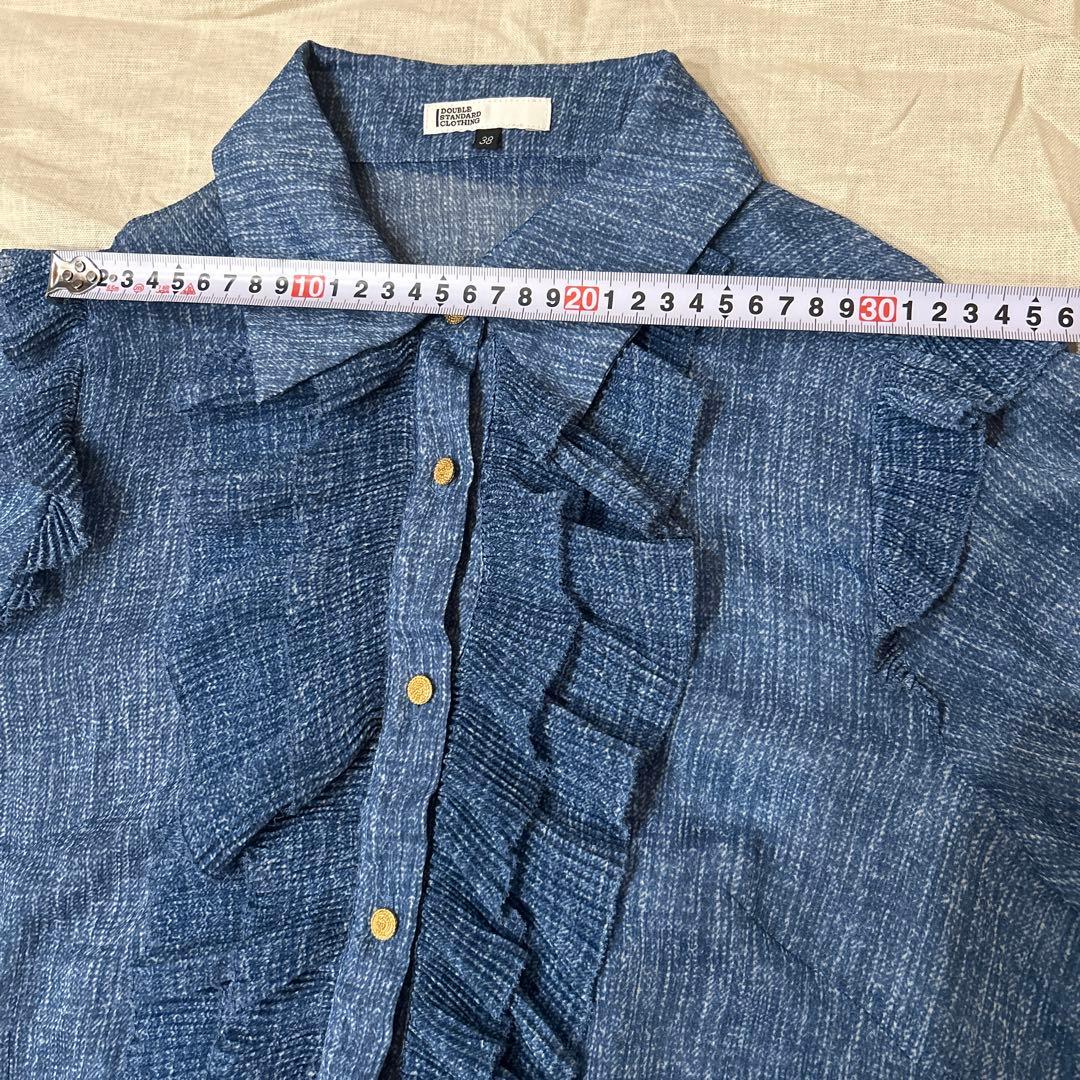 ダブルスタンダード　デニムプリントシフォンブラウス　サイズ38