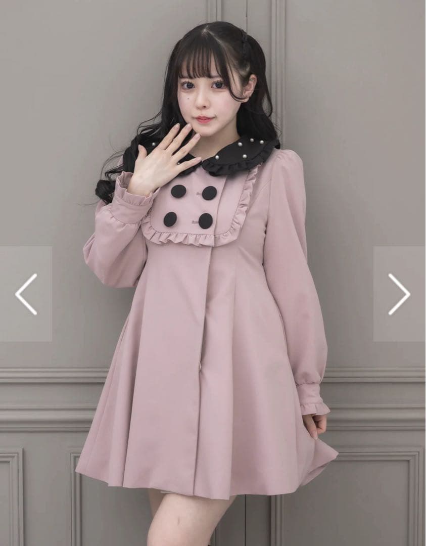 pium ぴうむ ヨークフリルドーリーワンピコート ピンクブラック チョウピラコ