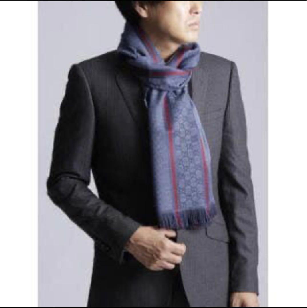 GUCCI ネイビー メンズマフラー