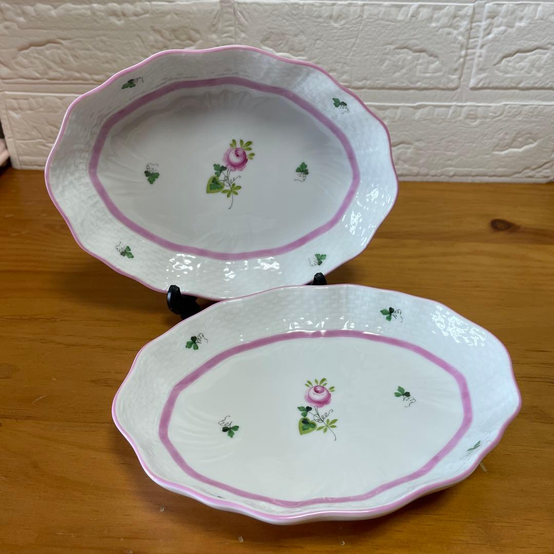 ヘレンド ウィーンの薔薇 ピンク オーバルディッシュ　2枚セット